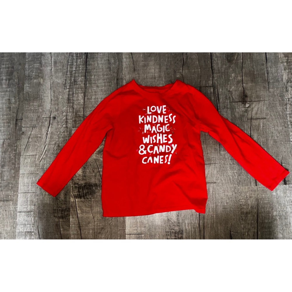 Cat & Jack Kids Red Holiday Graphic Long Sleeve Tee Shirt Love Kindness Sz S6/6X